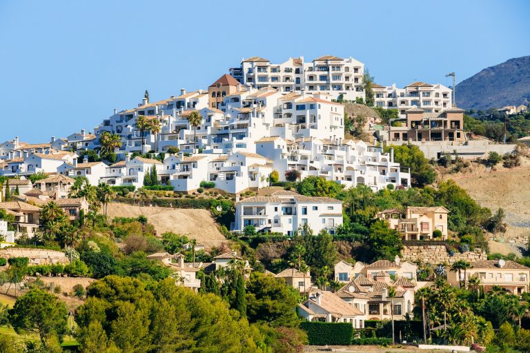 Village With White Houses In Benahavis, Malaga, Andalusia, Spain